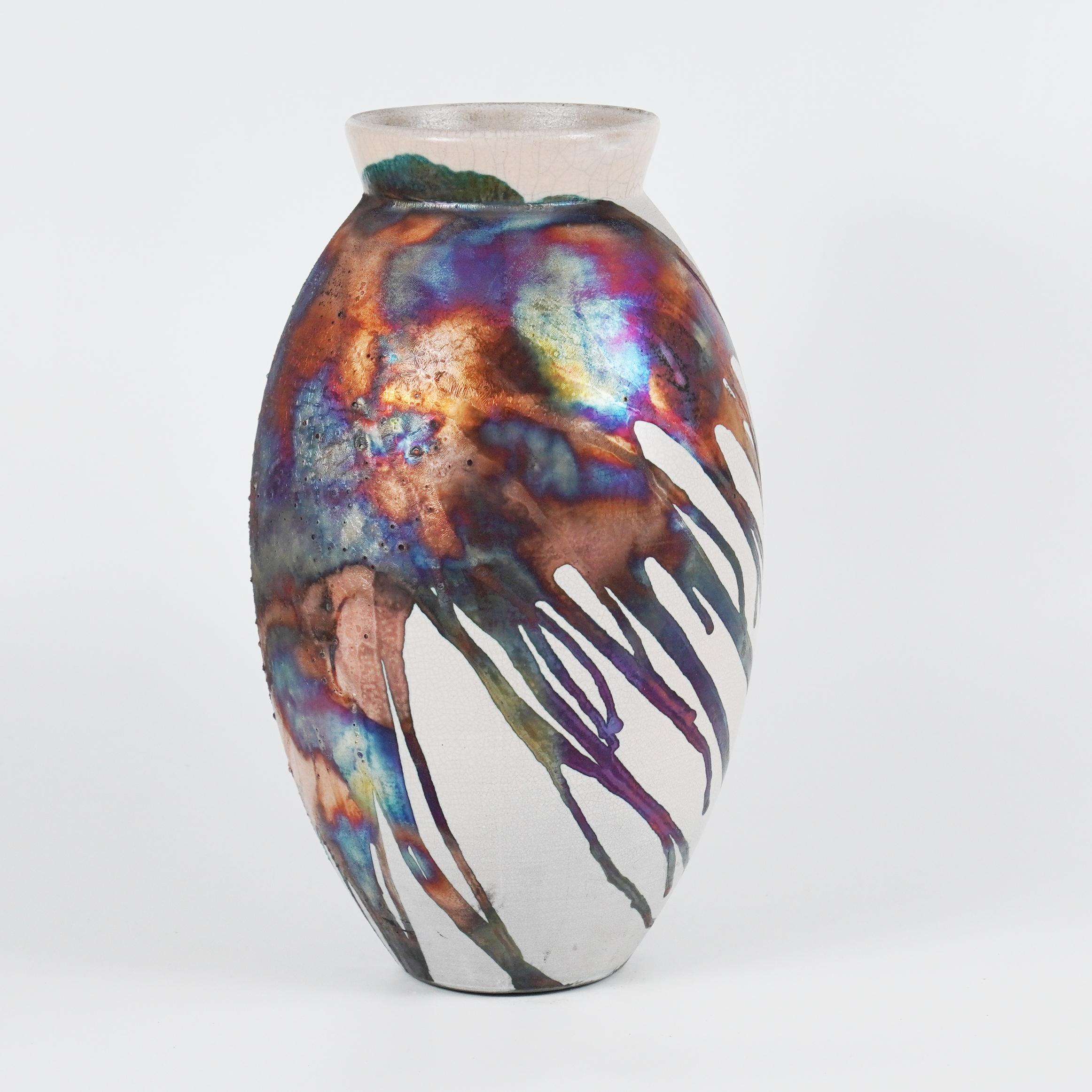 Raaquu Raku Große ovale Vase, geflammt, S/N0000750 Tafelaufsatz, Kunstserie (Moderne)