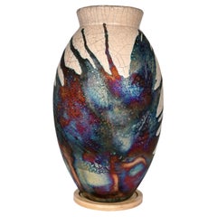 Raaquu Raku Fired Large Oval Vase S/N0000756 Centerpiece Art Series, Malaysia