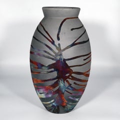 Raaquu Raku Fired Large Oval Vase S/N0000823 Centerpiece Art Series, Malaysia