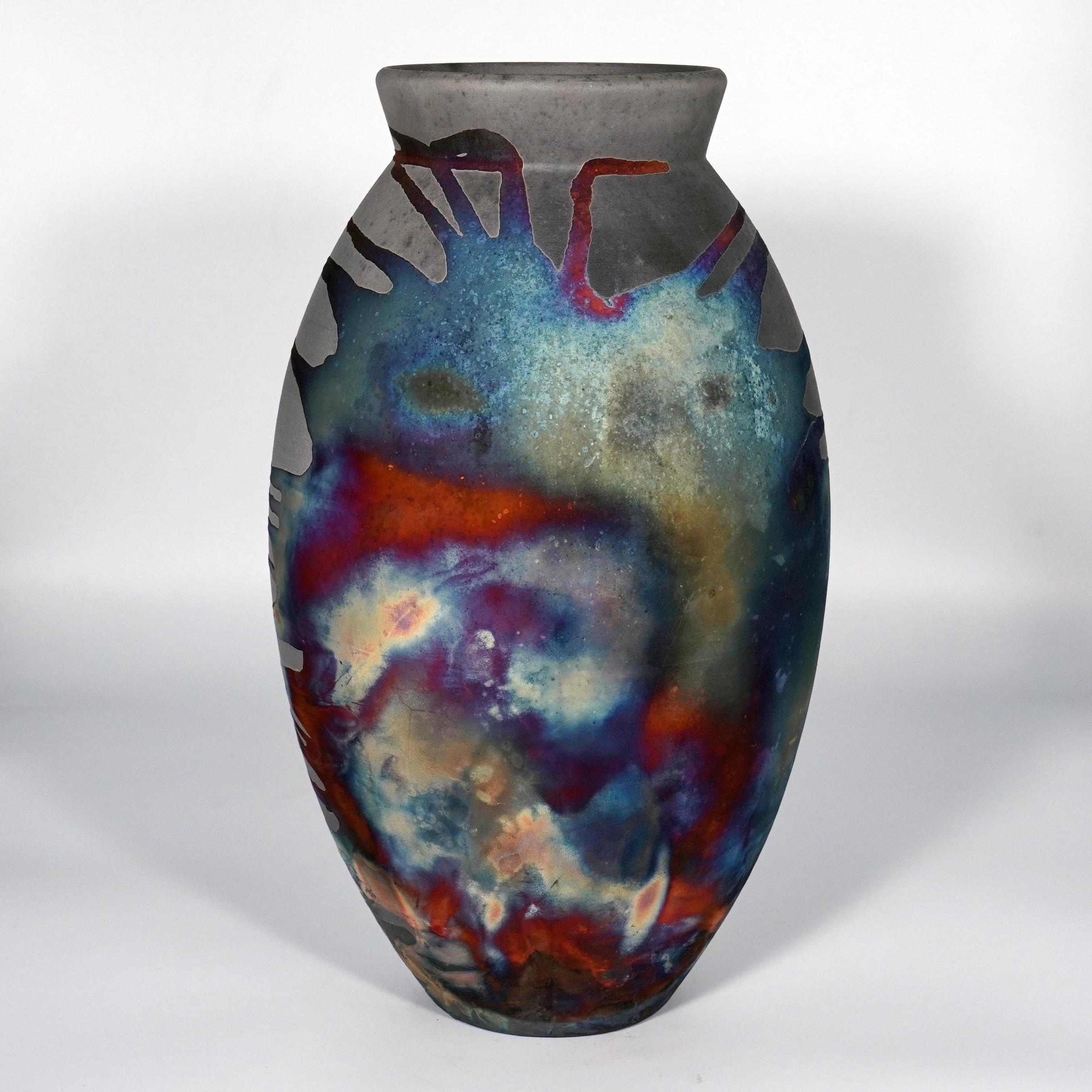 Malese Vaso ovale grande cotto Raaquu Raku S/N0000823 Centerpiece Art Series, Malesia in vendita