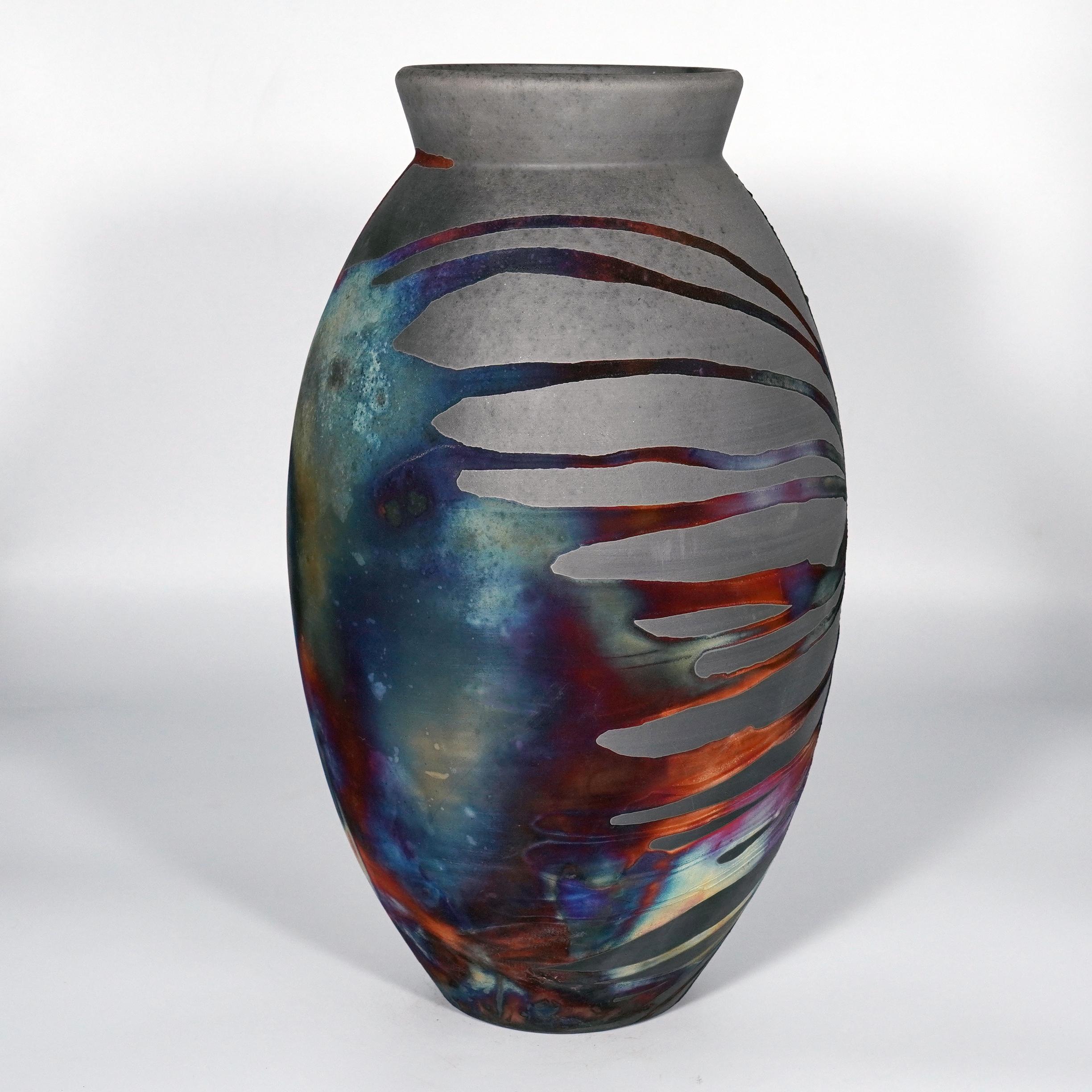 Cotto in fornace Vaso ovale grande cotto Raaquu Raku S/N0000823 Centerpiece Art Series, Malesia in vendita
