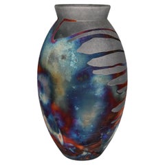 Raaquu Raku Große ovale Vase, geflammt, S/N0000823 Tafelaufsatz, Kunstserie