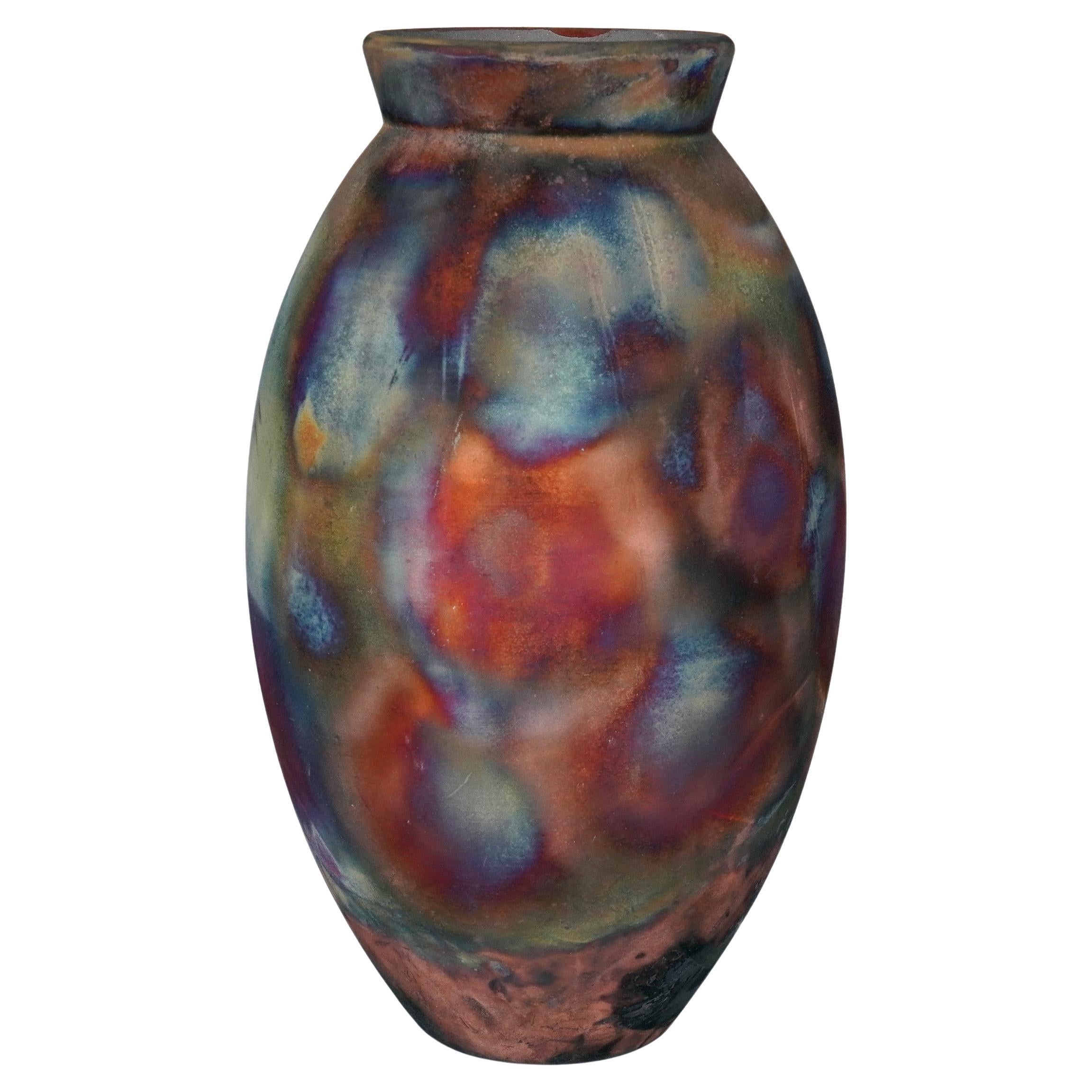 Raaquu Raku Fired Large Oval Vase S/N0000825 Centerpiece Art