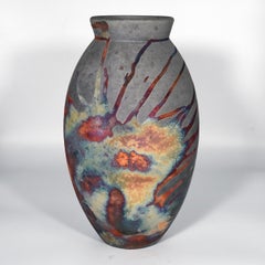 Raaquu Raku Fired Large Oval Vase S/N0000826 Centerpiece Art Series, Malaysia