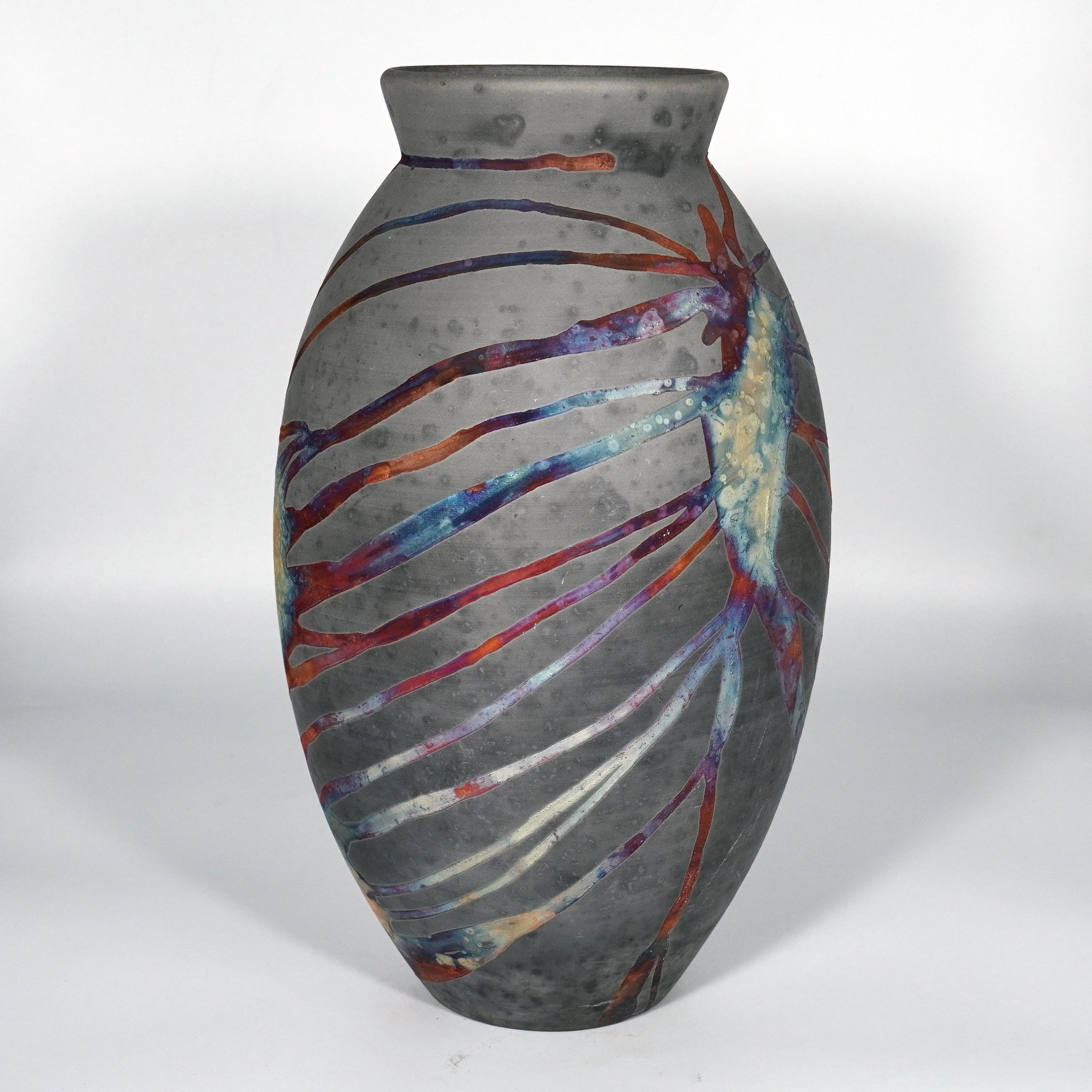 Moderno Vaso ovale grande cotto Raaquu Raku S/N0000826 Centerpiece Art Series, Malesia in vendita