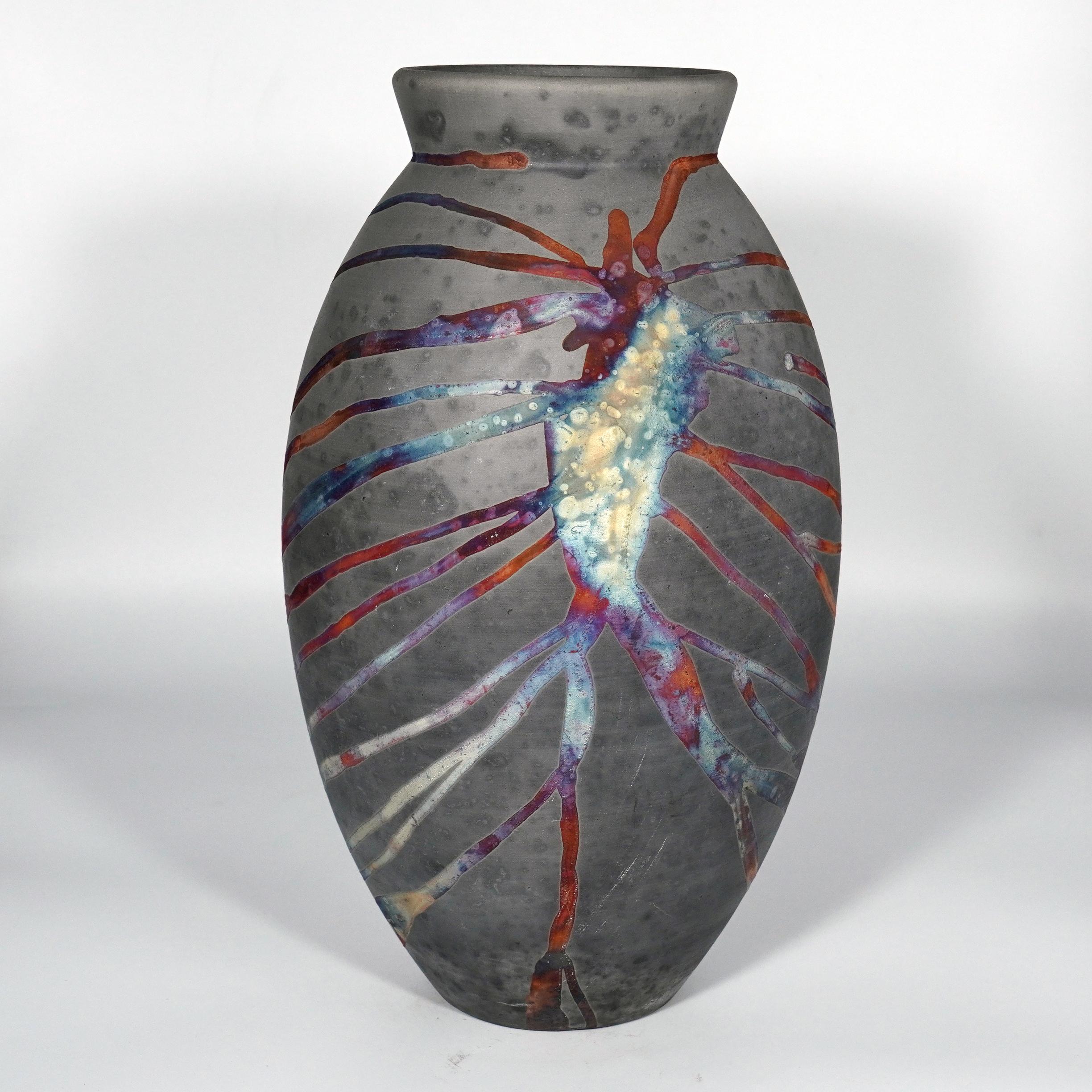 Malese Vaso ovale grande cotto Raaquu Raku S/N0000826 Centerpiece Art Series, Malesia in vendita