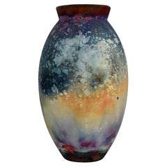 Raaquu Raku Fired Large Oval Vase S/N0000831 Centerpiece Art Series, Malaysia
