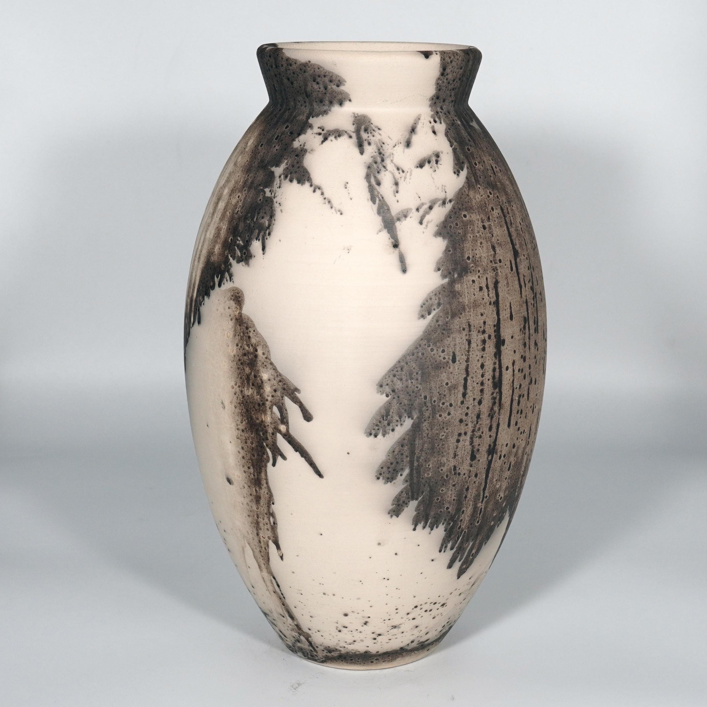 Modern Raaquu Raku Fired Large Oval Vase S/N0000832 Centerpiece Art Series, Malaysia For Sale