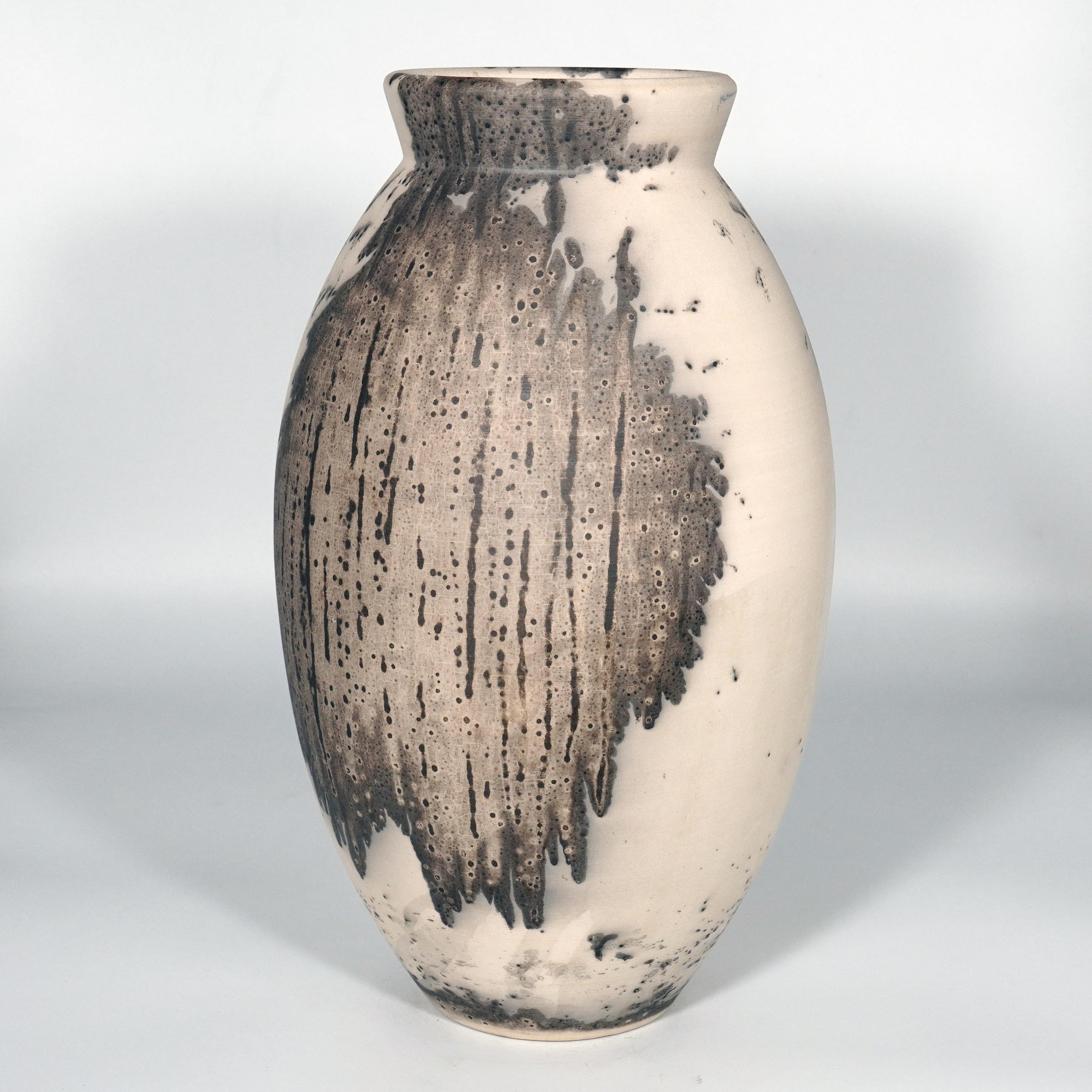 Malaysian Raaquu Raku Fired Large Oval Vase S/N0000832 Centerpiece Art Series, Malaysia For Sale