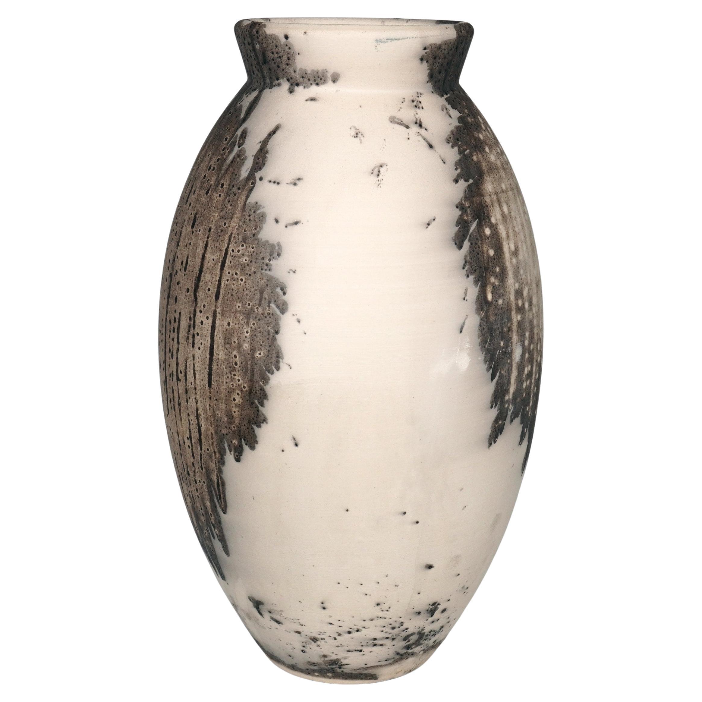 Raaquu Raku Fired Large Oval Vase S/N0000832 Centerpiece Art Series, Malaysia For Sale