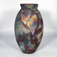 Raaquu Raku Fired Large Oval Vase S/N0000867 Centerpiece Art Series, Malaysia