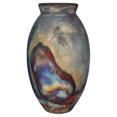Raaquu Raku Fired Large Oval Vase S/N0000867 Centerpiece Art Series, Malaysia