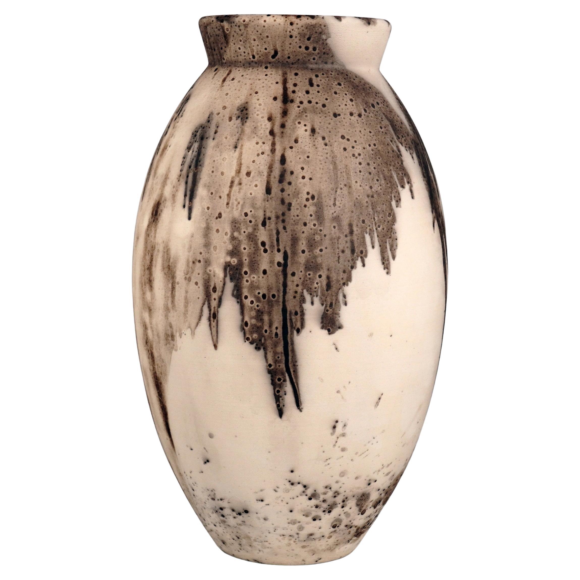 Raaquu Raku grand vase ovale cuit au four S/N0000875 S série Centre de table d'art, Malaisie
