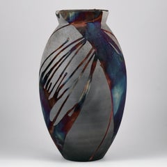 Raaquu Raku Fired Large Oval Vase S/N0000894 Centerpiece Art Series, Malaysia