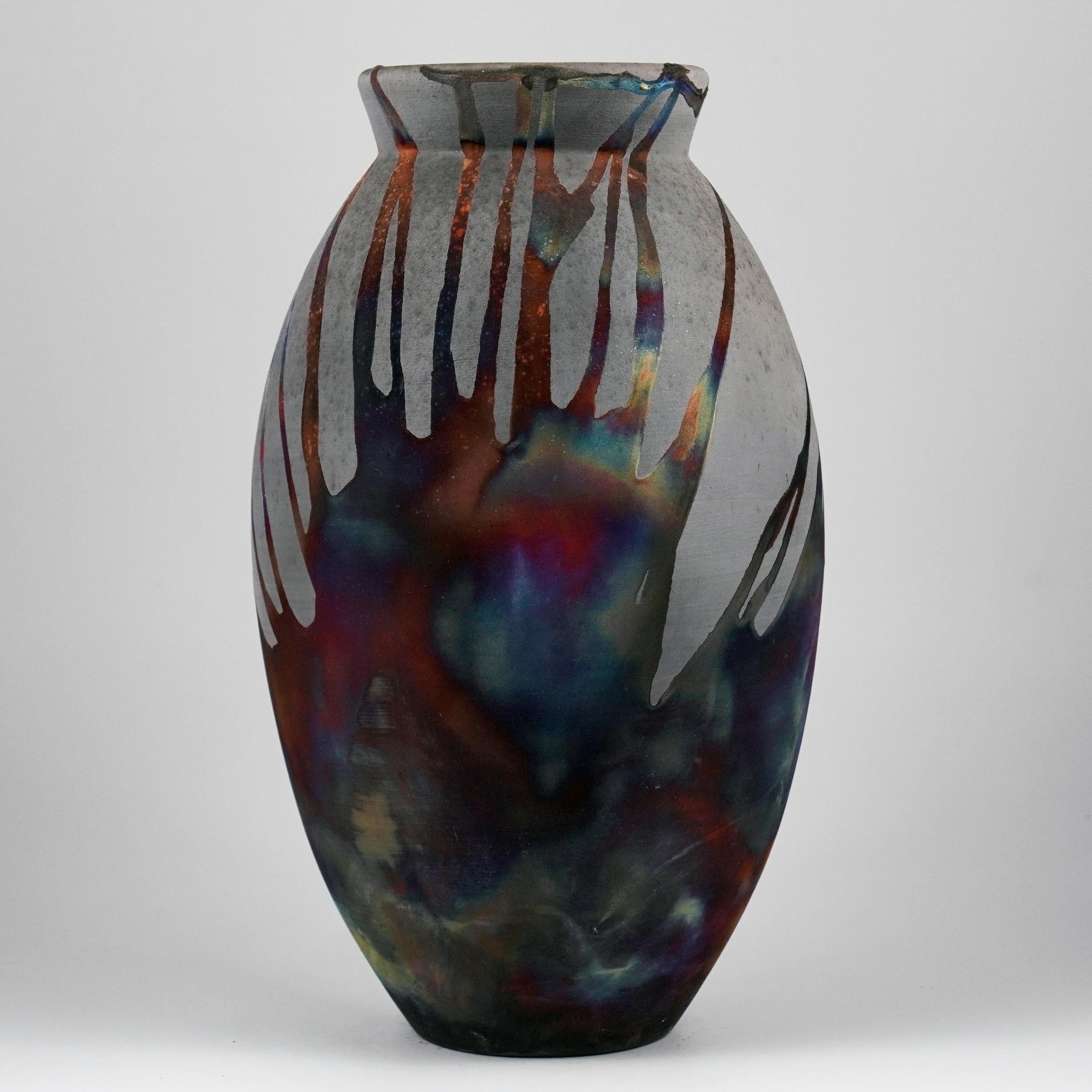 Malese Vaso ovale grande cotto Raaquu Raku S/N0000894 Centerpiece Art Series, Malesia in vendita