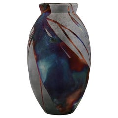 Raaquu Raku Große ovale Vase, geflammt, S/N0000894 Tafelaufsatz, Kunstserie