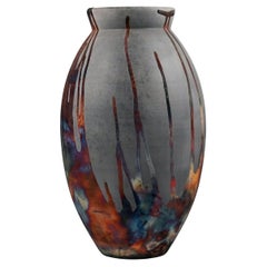 Raaquu Raku Große ovale Vase, geflammt, S/N0000904 Tafelaufsatz, Kunstserie