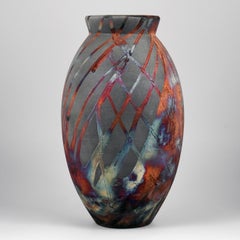 Raaquu Raku Fired Large Oval Vase S/N0000914 Centerpiece Art Series, Malaysia