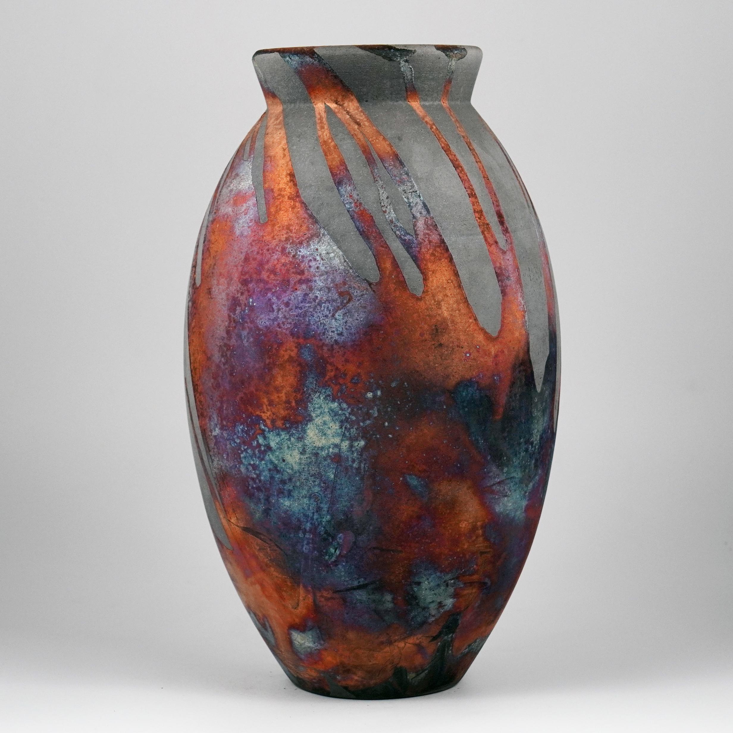 Malese Vaso ovale grande cotto Raaquu Raku S/N0000914 Centerpiece Art Series, Malesia in vendita