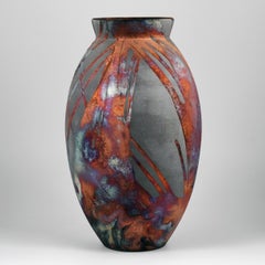 Raaquu Raku Große ovale Vase, geflammt, S/N0000914 Tafelaufsatz, Kunstserie