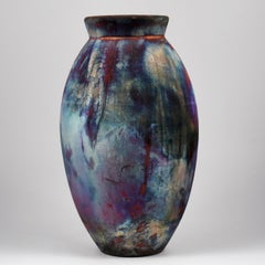 Raaquu Raku Fired Large Oval Vase S/N0000922 Centerpiece Art Series, Malaysia