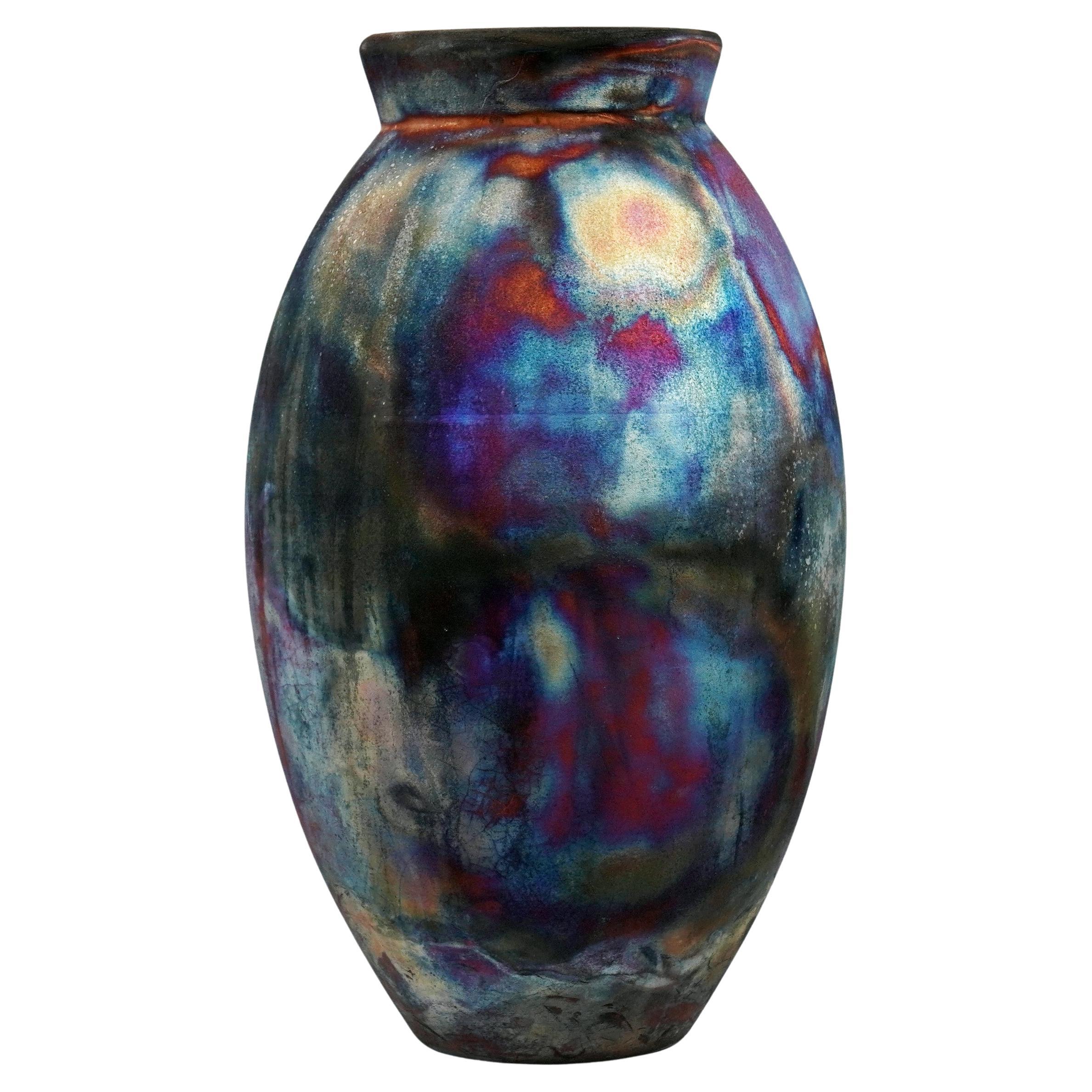 Raaquu Raku Fired Large Oval Vase S/N0000922 Centerpiece Art Series, Malaysia