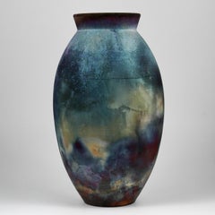 Raaquu Raku Fired Large Oval Vase S/N0000947 Centerpiece Art Series, Malaysia