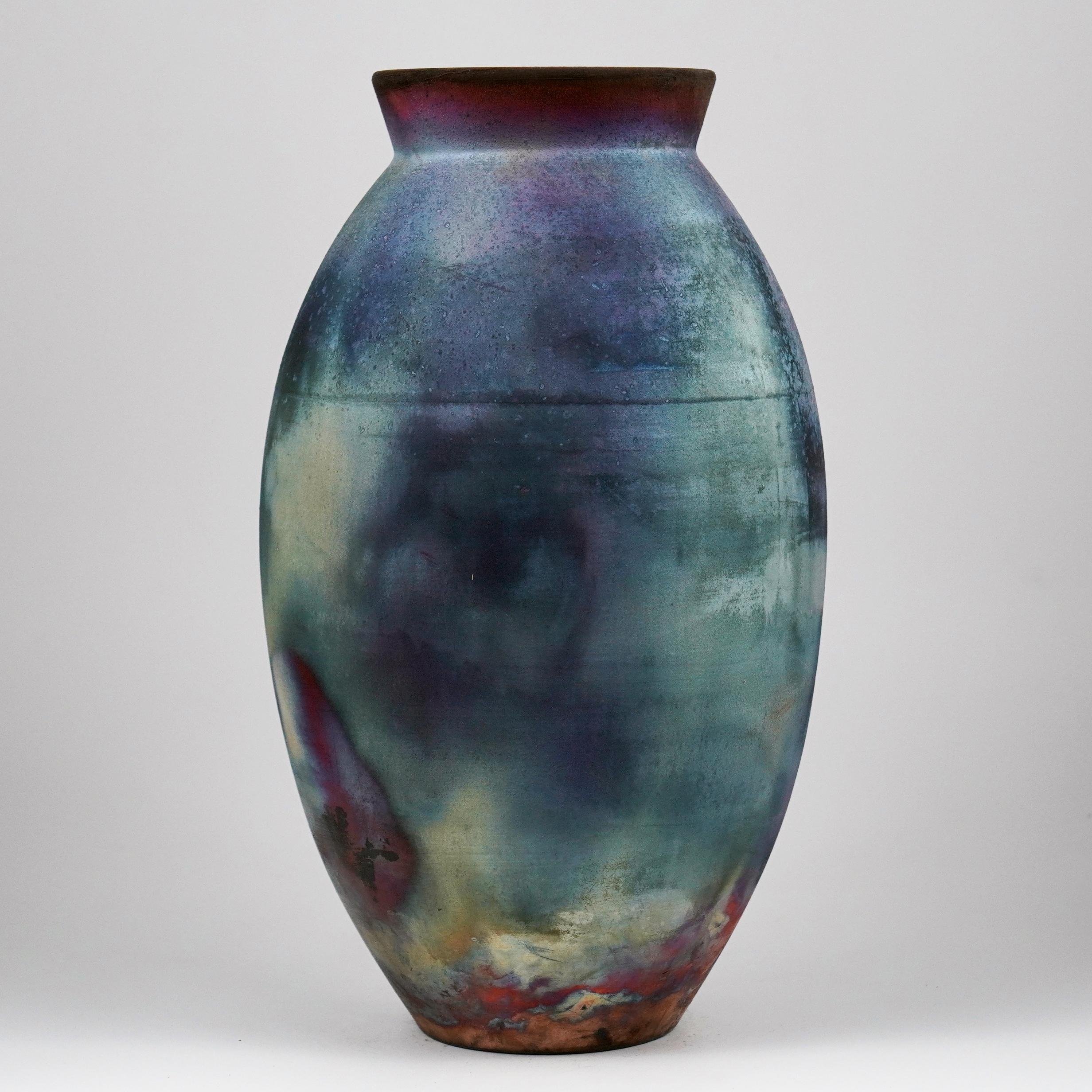 Malaysian Raaquu Raku Fired Large Oval Vase S/N0000947 Centerpiece Art Series, Malaysia For Sale