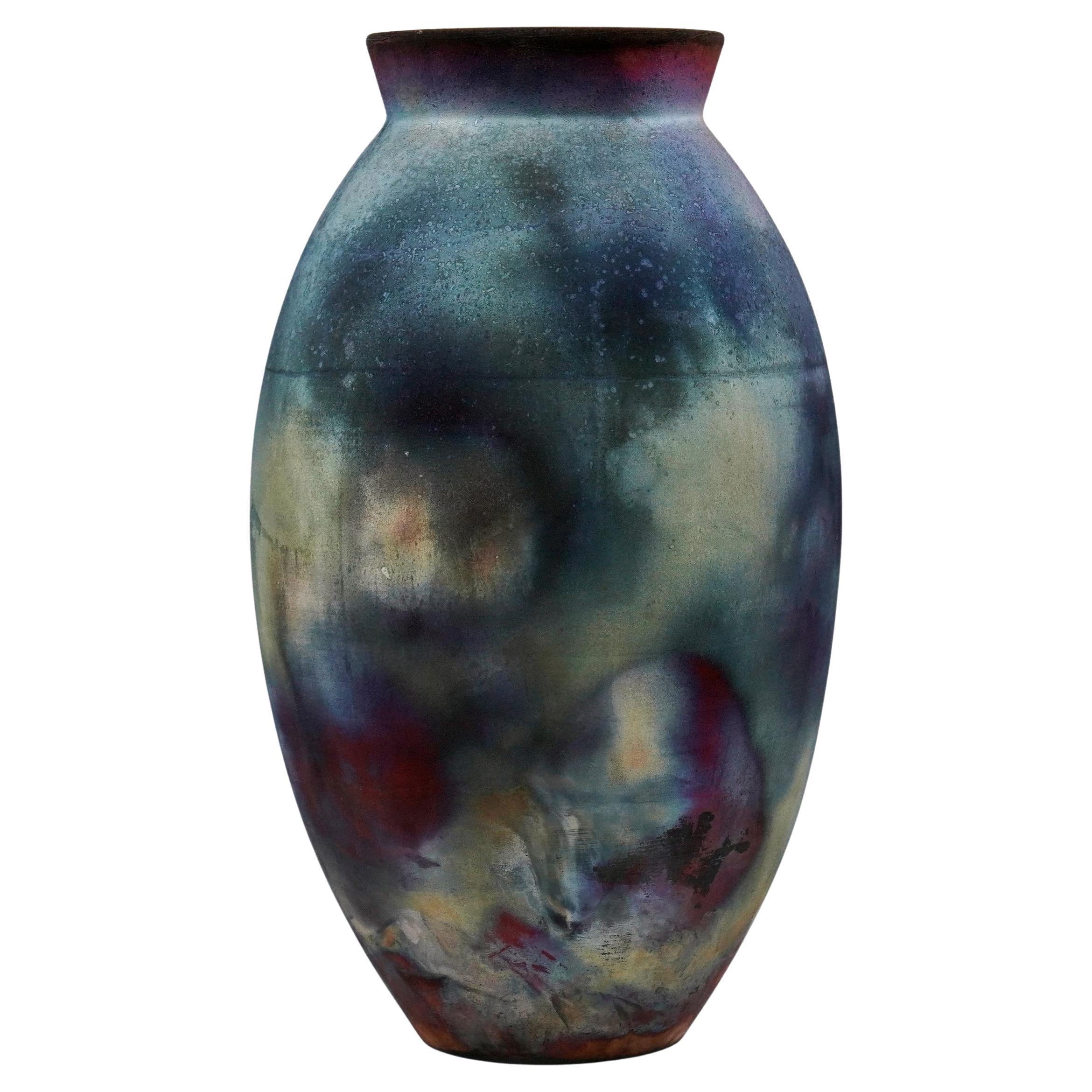 Raaquu Raku Fired Large Oval Vase S/N0000947 Centerpiece Art Series, Malaysia