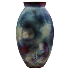 Raaquu Raku Große ovale Vase, geflammt, S/N0000947 Tafelaufsatz, Kunstserie