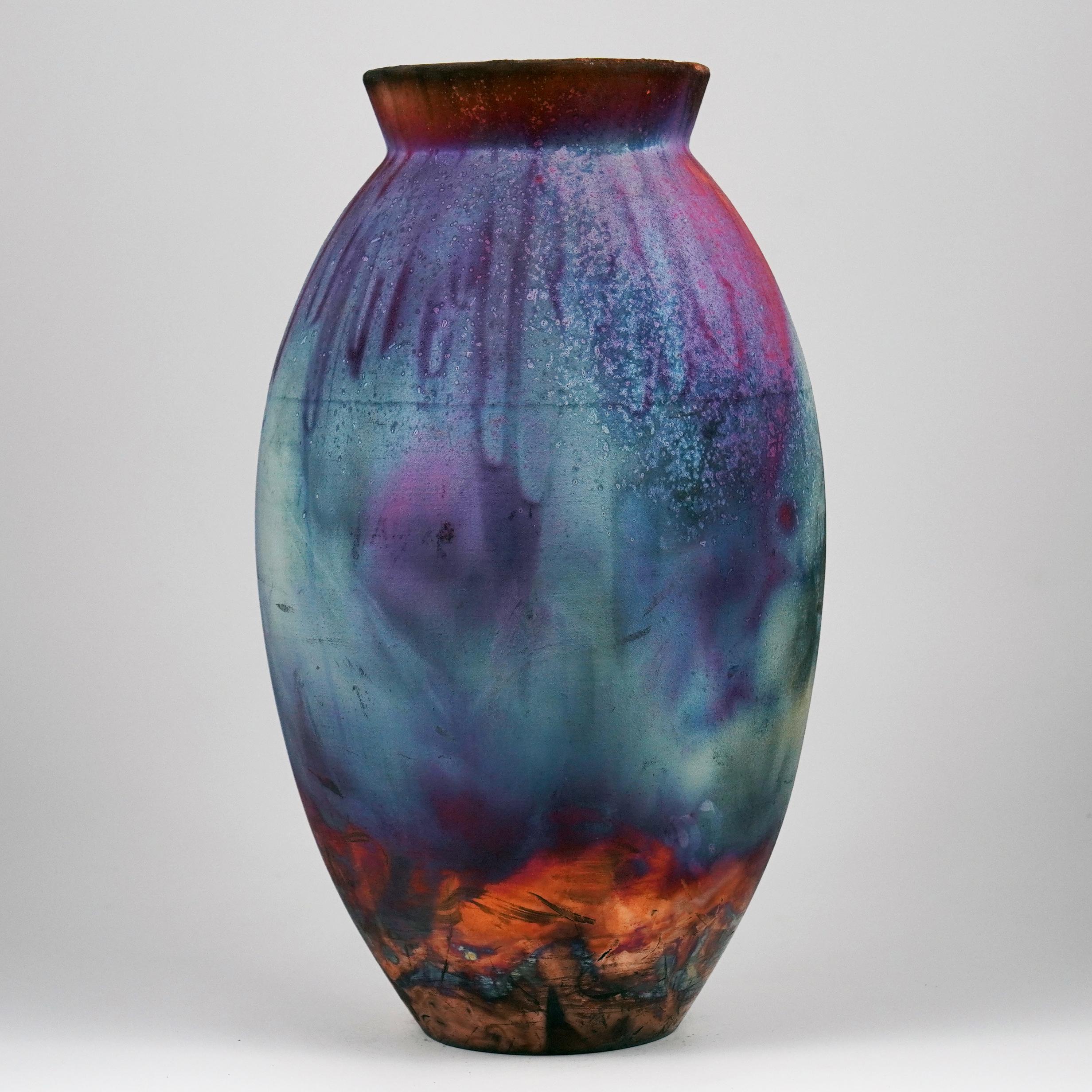 Malese Vaso ovale grande cotto Raaquu Raku S/N0000955 Centerpiece Art Series, Malesia in vendita