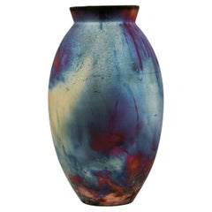 Raaquu Raku Fired Large Oval Vase S/N0000955 Centerpiece Art Series, Malaysia