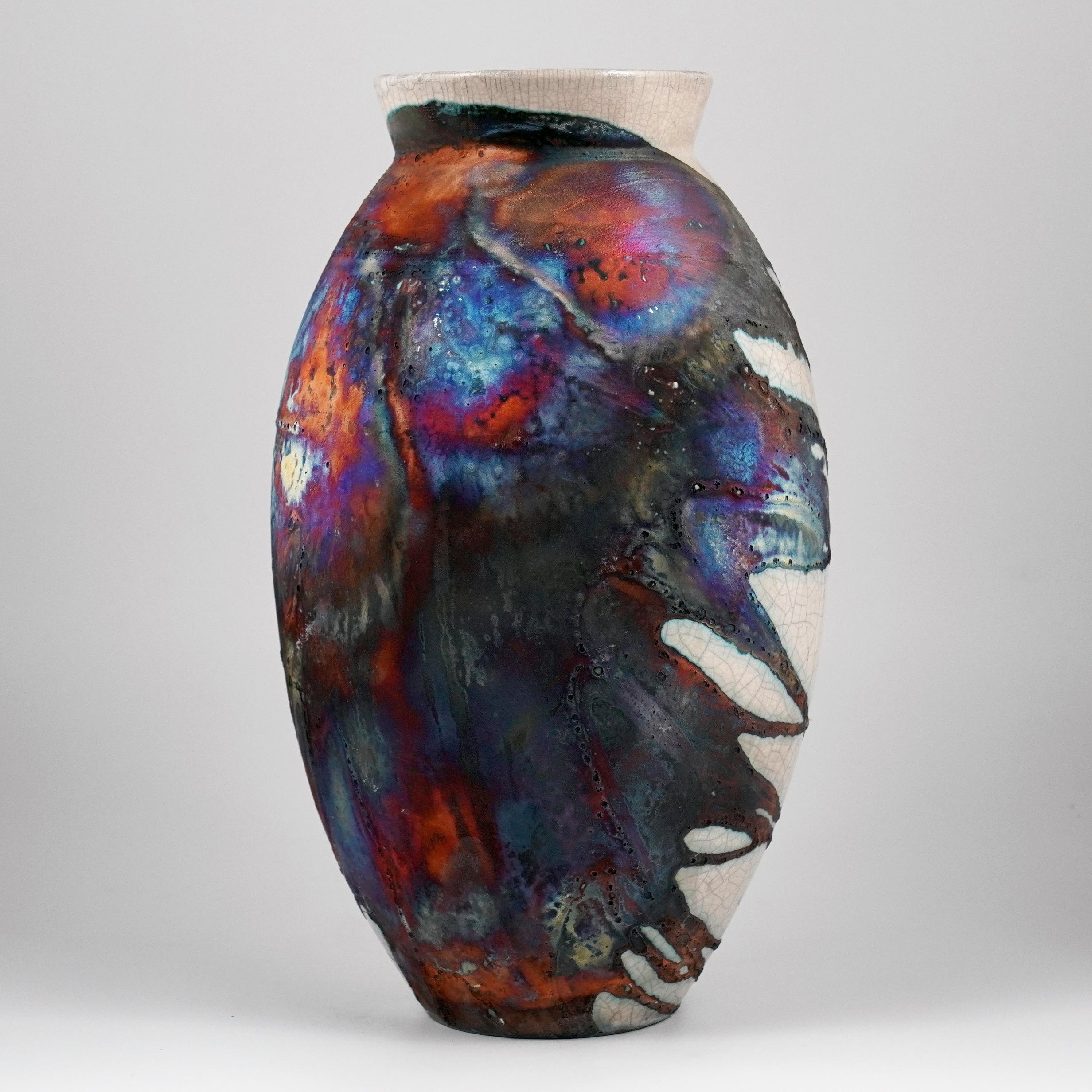 Malese Vaso ovale grande cotto Raaquu Raku S/N0000956 Centerpiece Art Series, Malesia in vendita