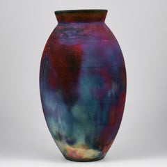 Raaquu Raku Fired Large Oval Vase S/N0000959 Centerpiece Art Series, Malaysia