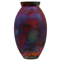 Raaquu Raku Fired Large Oval Vase S/N0000959 Centerpiece Art Series, Malaysia