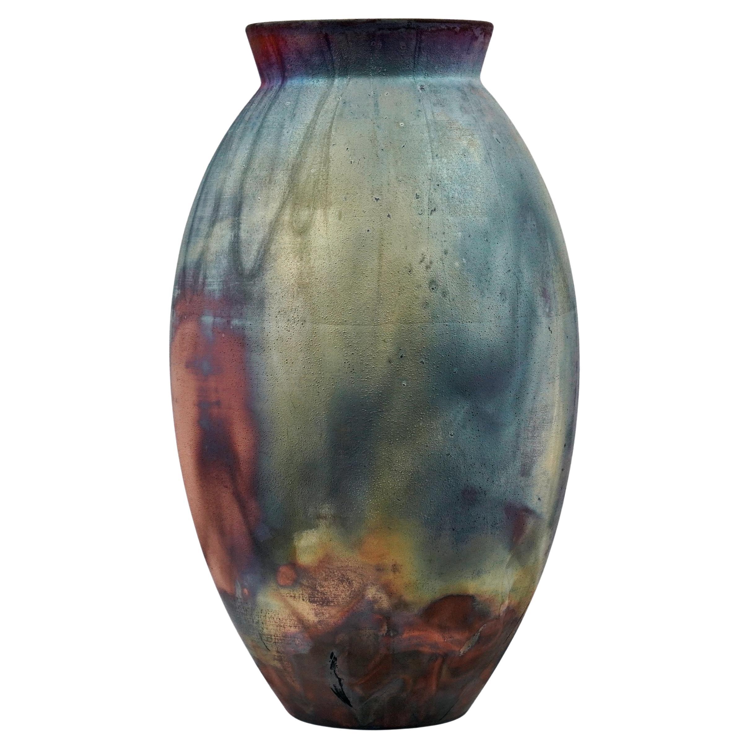 Raaquu Raku Fired Large Oval Vase S/N0000975 Centerpiece Art Series, Malaysia