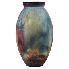 Raaquu Raku grand vase ovale cuit au four S/N0000975 S série Centre de table d'art, Malaisie
