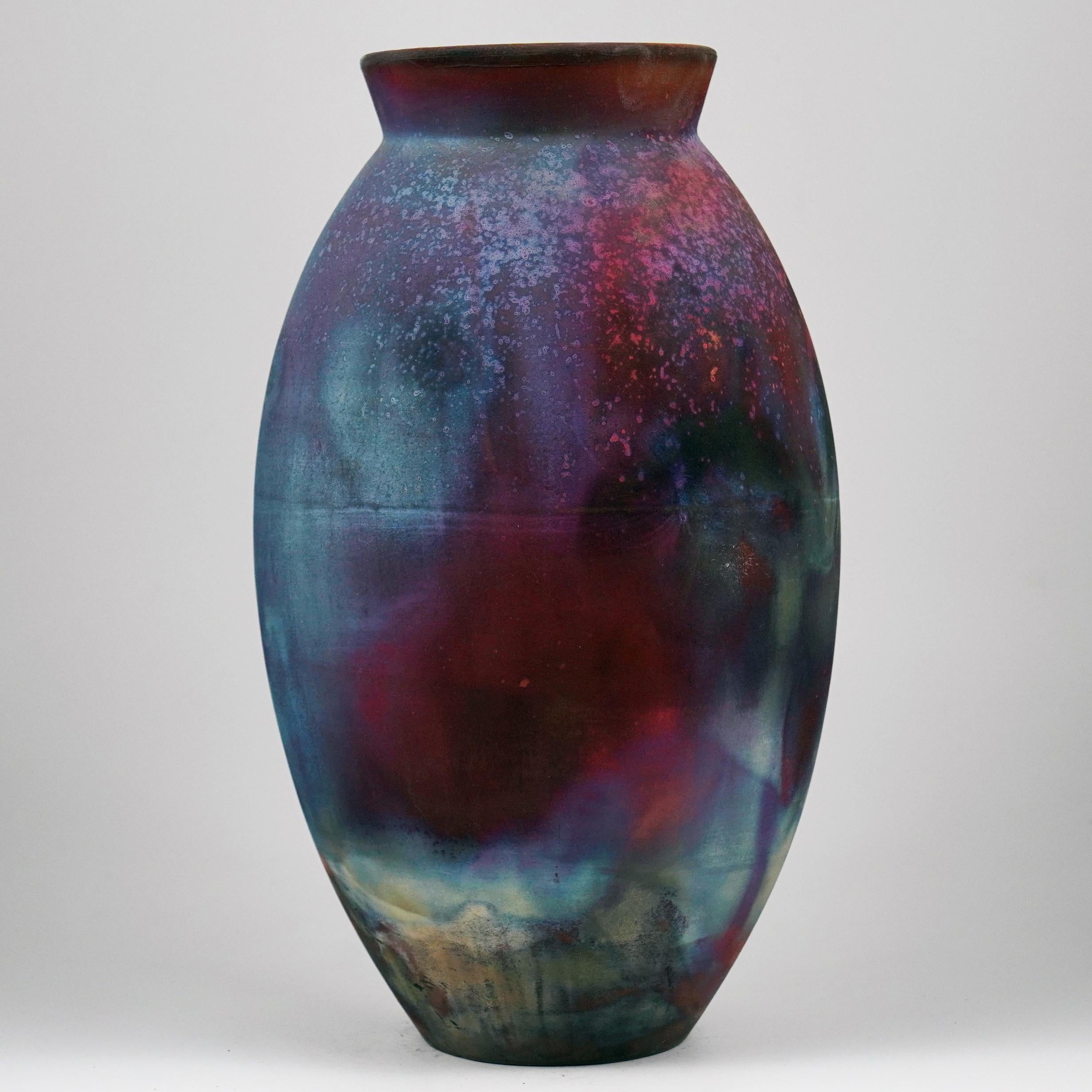 Malaysian Raaquu Raku Fired Large Oval Vase S/N0000982 Centerpiece Art Series, Malaysia For Sale