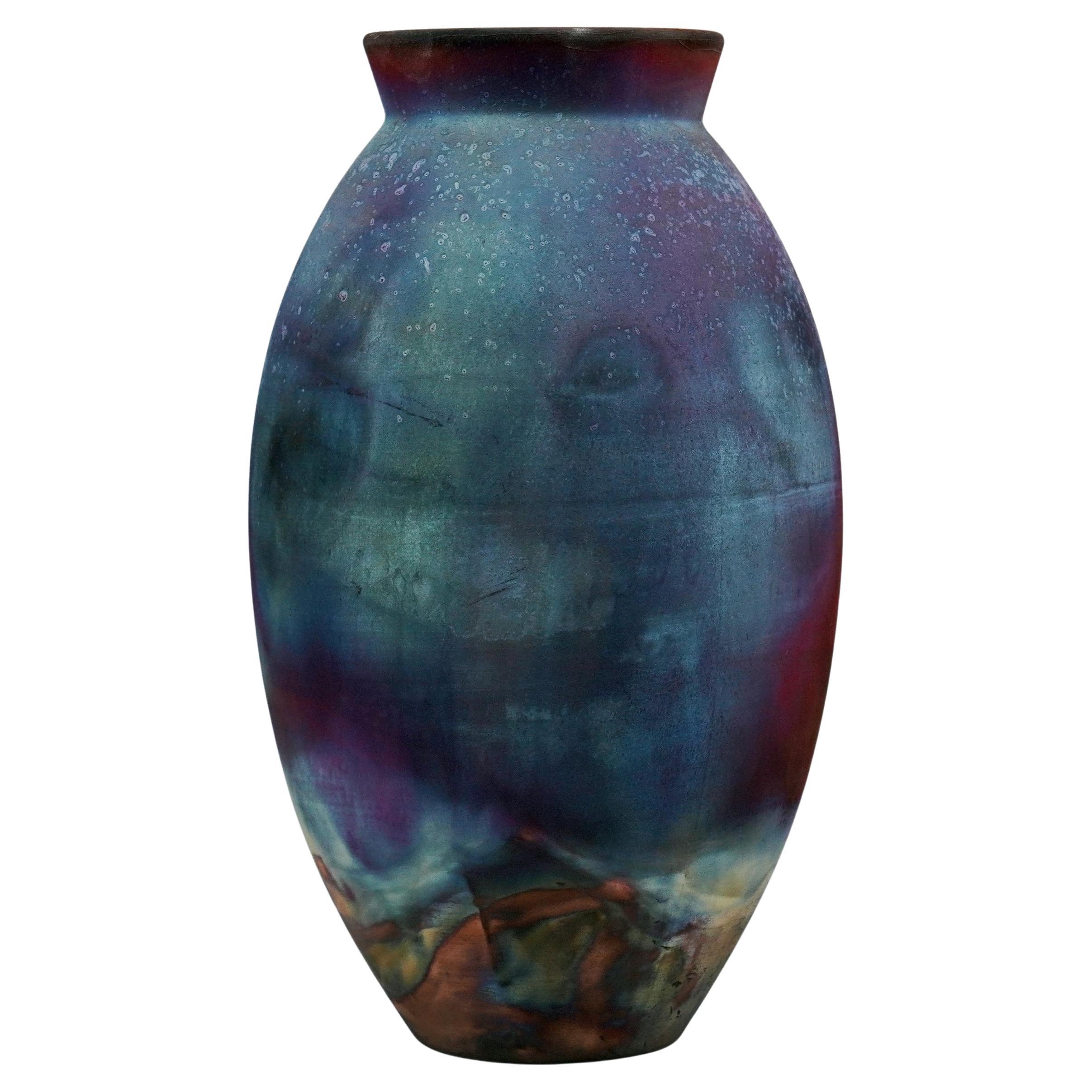 Raaquu Raku Fired Large Oval Vase S/N0000982 Centerpiece Art Series, Malaysia