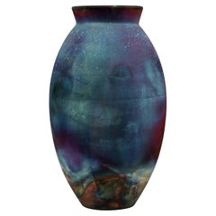 Raaquu Raku Große ovale Vase, geflammt, S/N0000982 Tafelaufsatz, Kunstserie