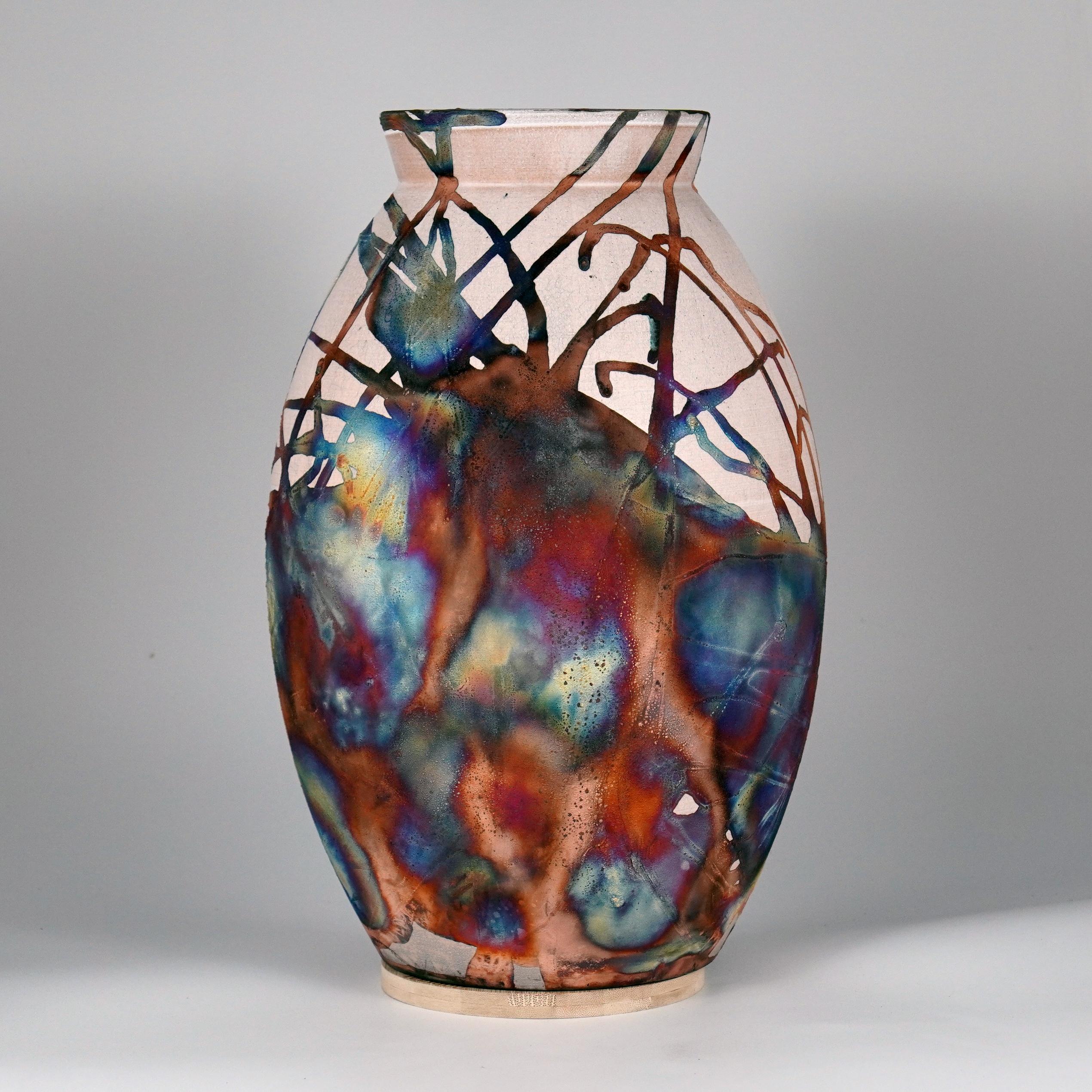 Malaysian Raaquu Raku Fired Large Oval XL Vase S/N0000658 Centerpiece New Art Series