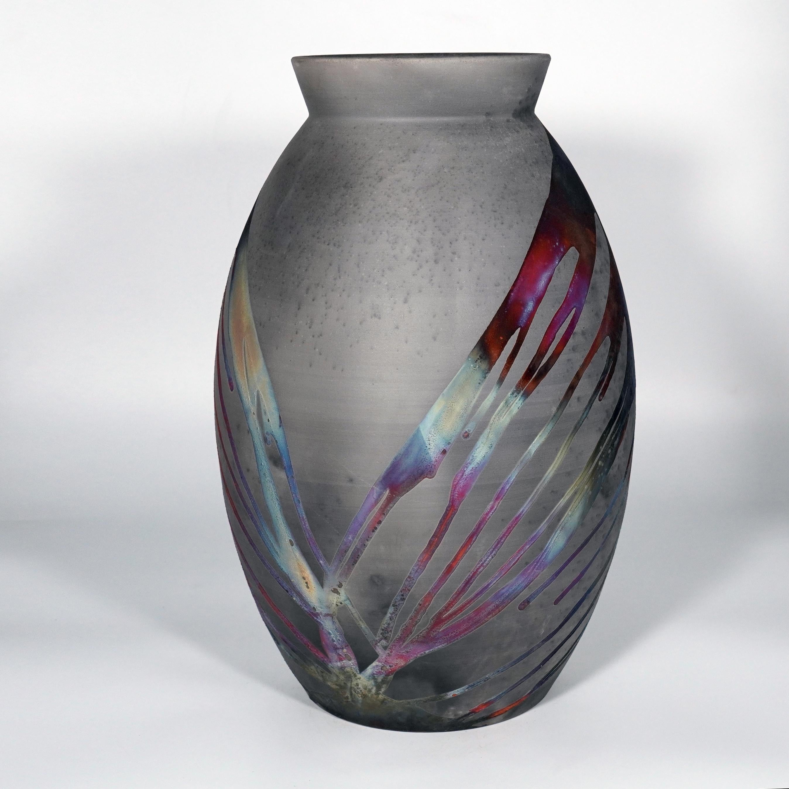 Malaisien Raaquu Raku grand vase ovale XL cuit S/N0000833 Centre de table nouvelle série d'art en vente