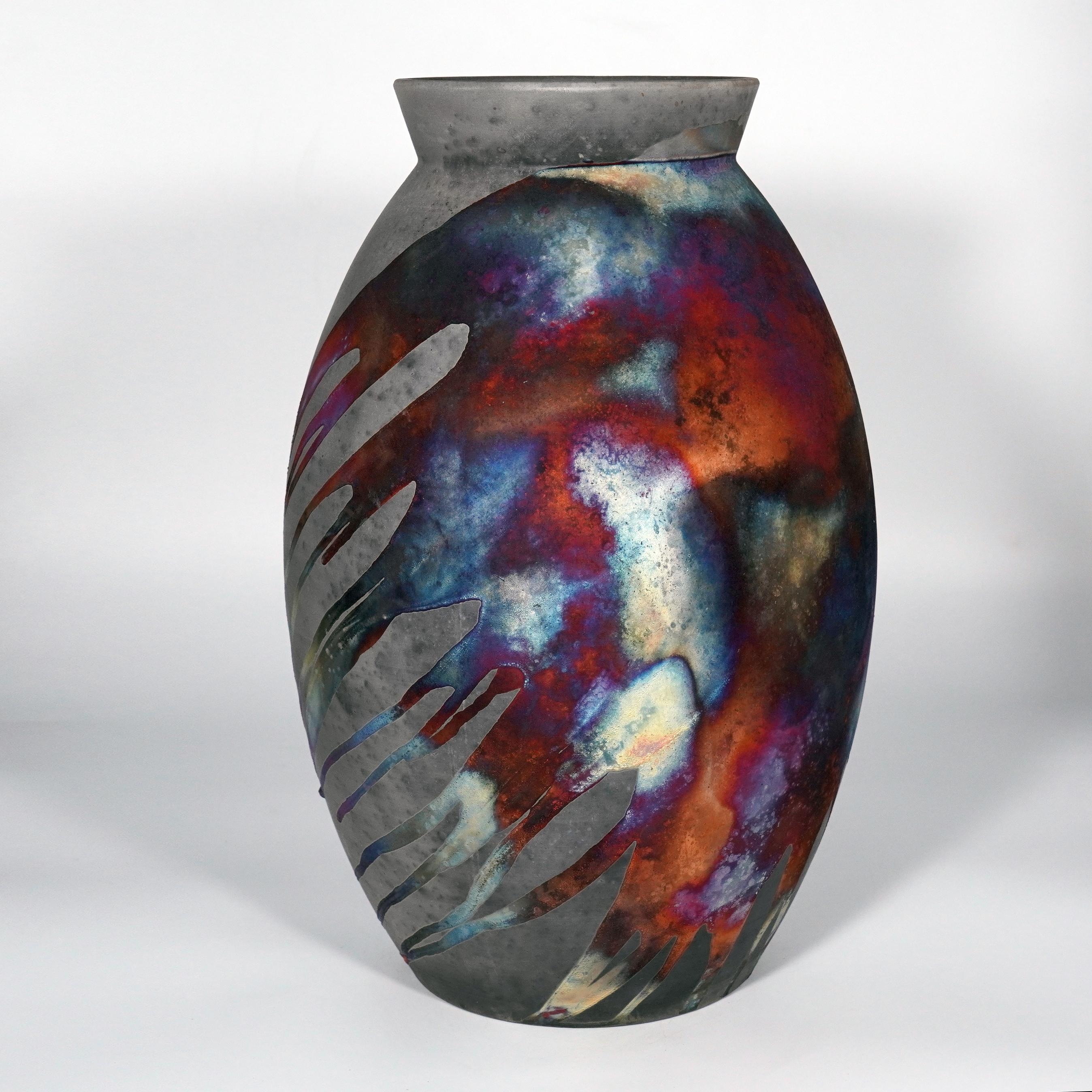 Cuit Raaquu Raku grand vase ovale XL cuit S/N0000833 Centre de table nouvelle série d'art en vente