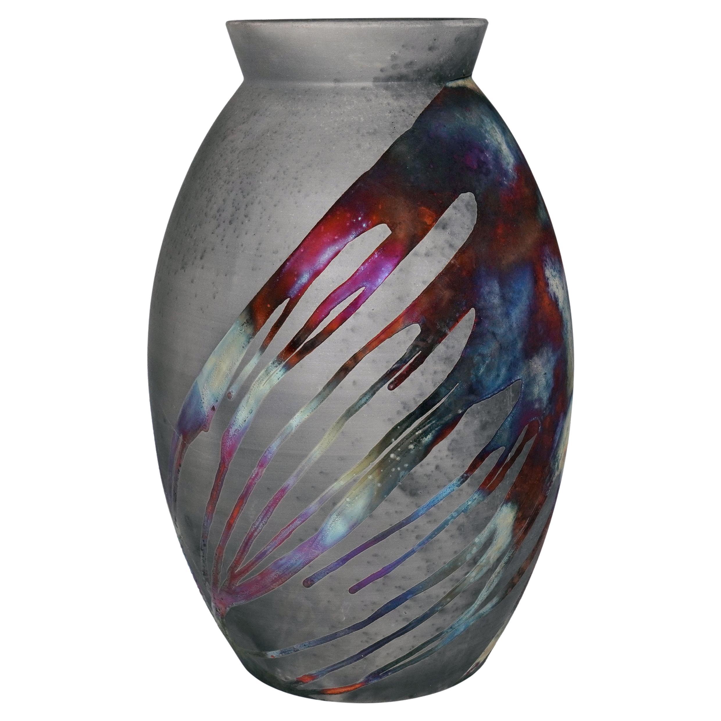 Raaquu Raku grand vase ovale XL cuit S/N0000833 Centre de table nouvelle série d'art en vente