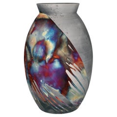 Raaquu Raku Cocido Gran Jarrón Oval XL S/N0000837 Centro de mesa Serie Arte Nuevo