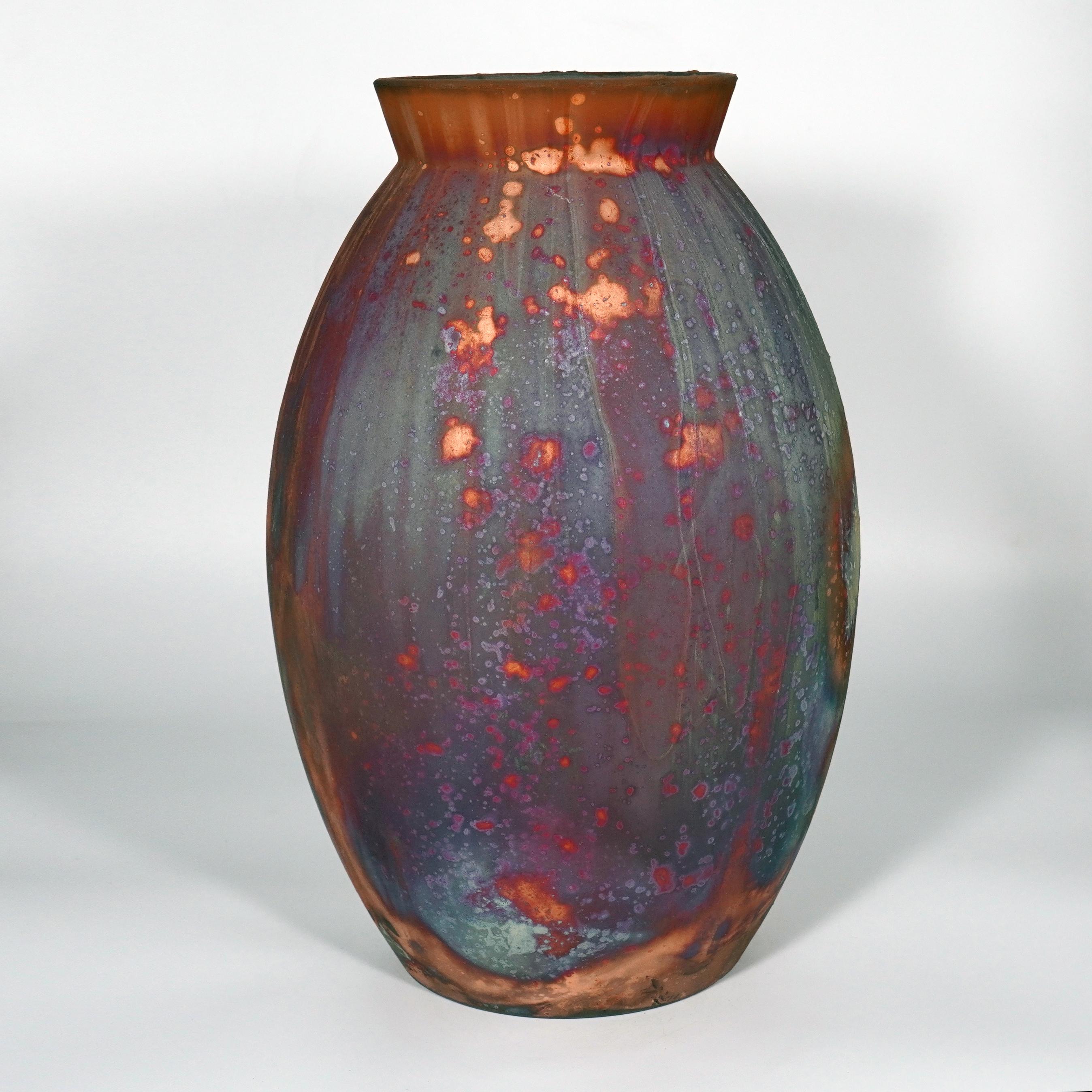 Moderne Raaquu Raku grand vase ovale XL cuit S/N0000838 Centre de table nouvelle série d'art en vente