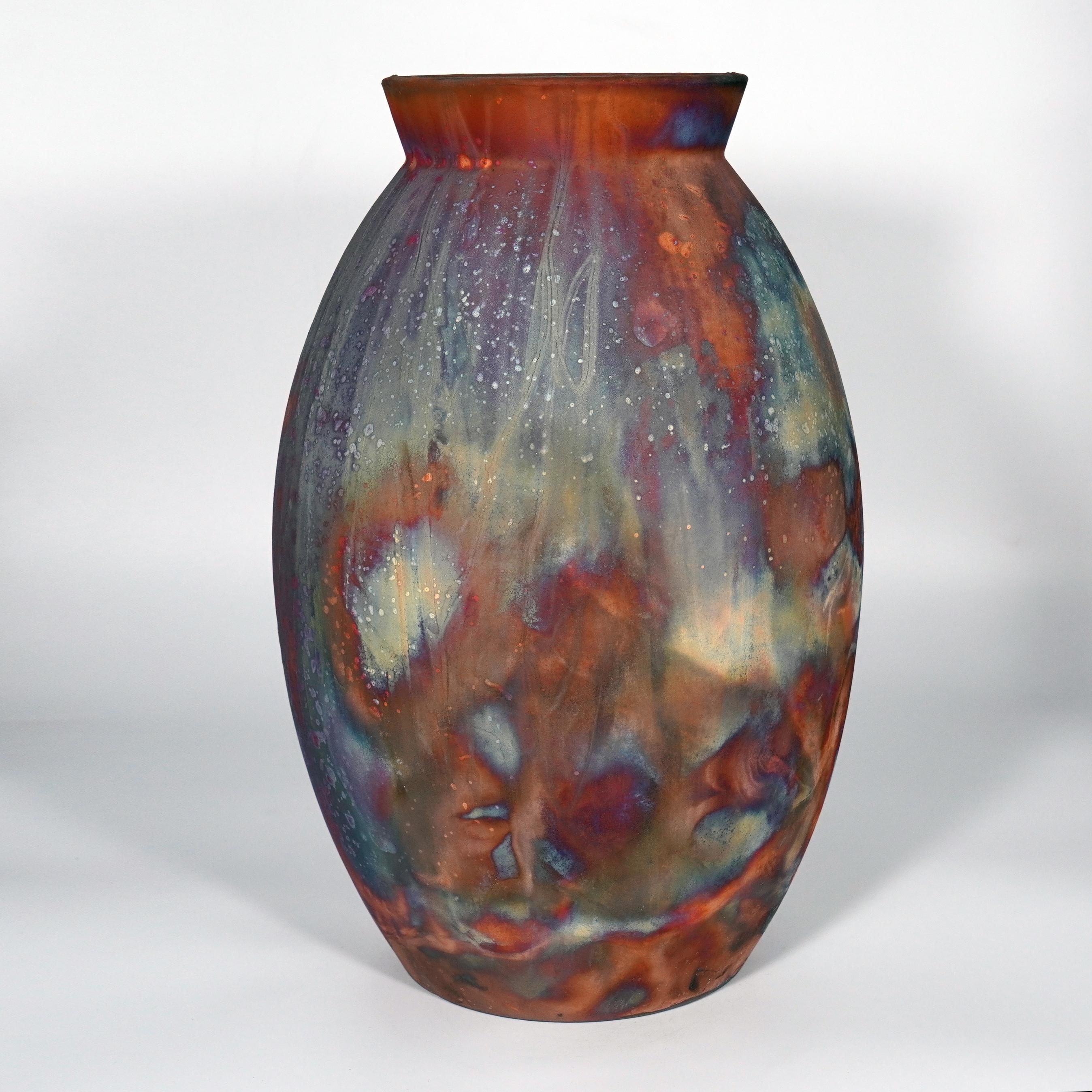 Malaisien Raaquu Raku grand vase ovale XL cuit S/N0000838 Centre de table nouvelle série d'art en vente
