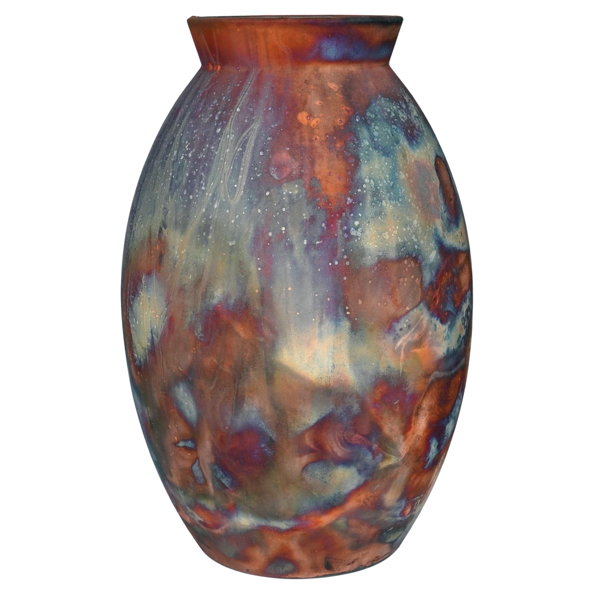 Raaquu Raku grand vase ovale XL cuit S/N0000838 Centre de table nouvelle série d'art