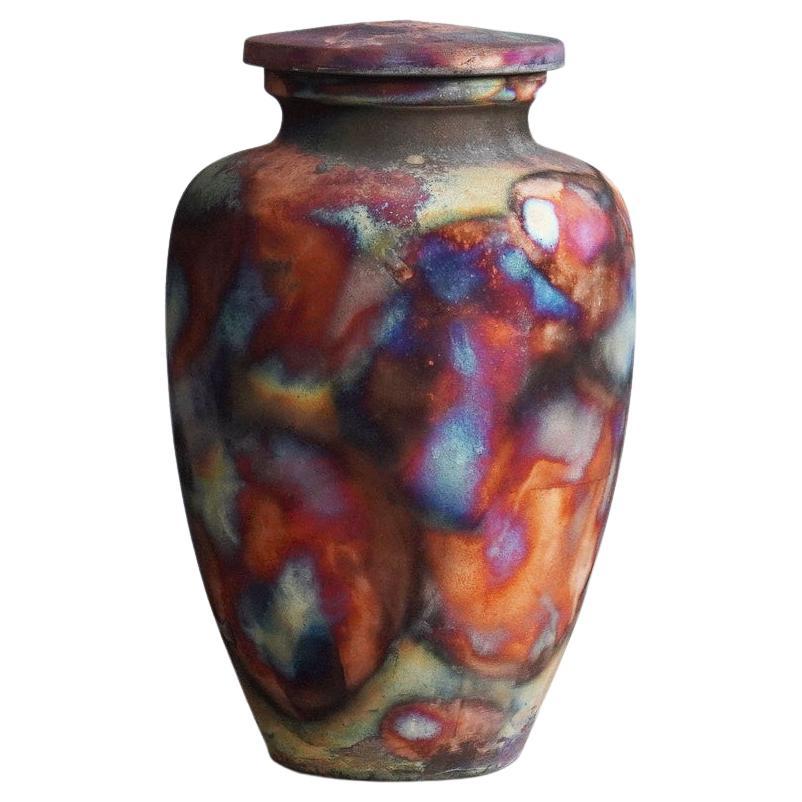 Pre-Order Omoide Urn 170 Cubic Inches, Full Copper Matte, Ceramic Raku Pottery For Sale