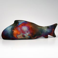 Raaquu Sakana Raku Ceramic Fish Figurine Mini Sculpture - Full Copper Matte